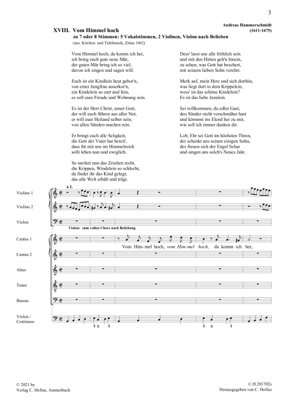 Produktgalerie: Seite 1 von 11 Vom Himmel hoch (Partitur), , Gemischtes Ensemble CCATB, 2 Violinen, Violon und BC