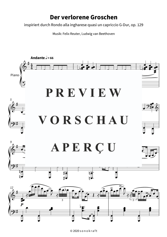 gallery: Der verlorene Groschen - inspiriert durch Rondo alla ingharese quasi un capriccio G-Dur, op. 129, , Klavier Solo