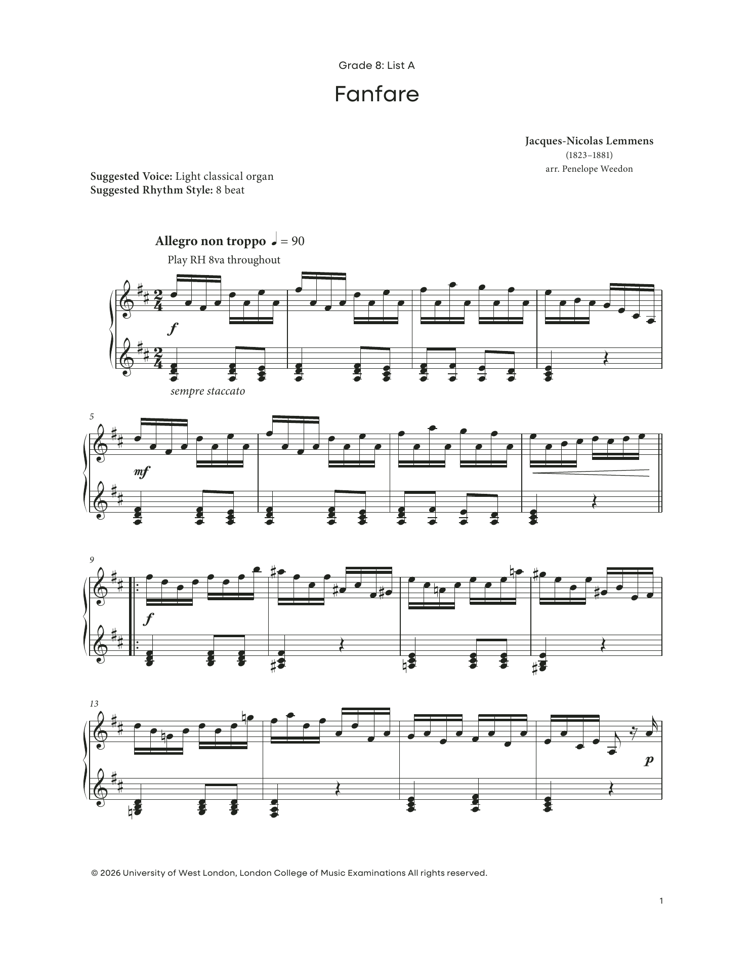 Produktgalerie: Seite 1 von 1 Fanfare (from LCME Electronic Keyboard Grade 8 List A), Jacques-Nicolas Lemmens, Klavier