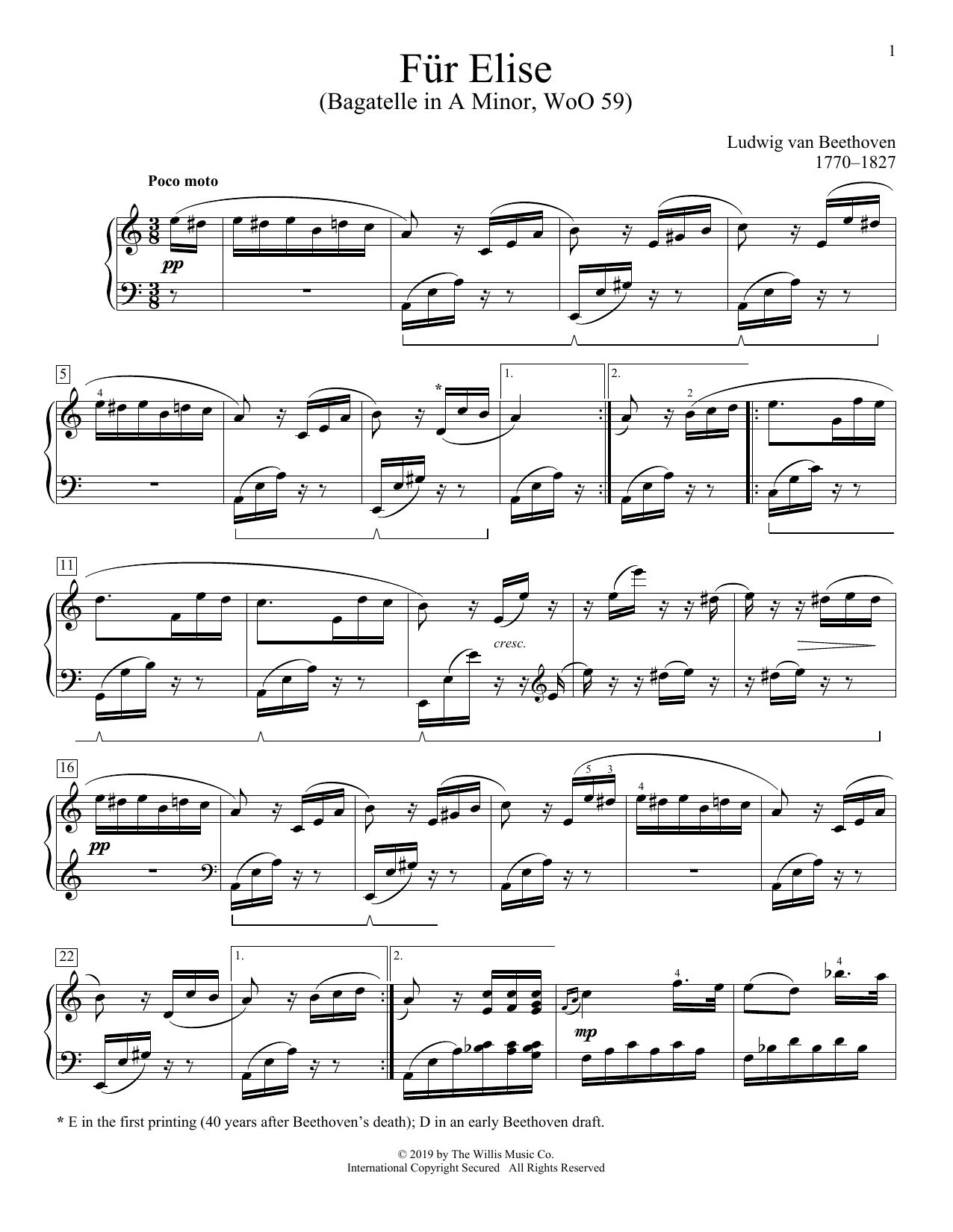 Product picture to: Bagatelle In A Minor "Fur Elise," WoO 59
