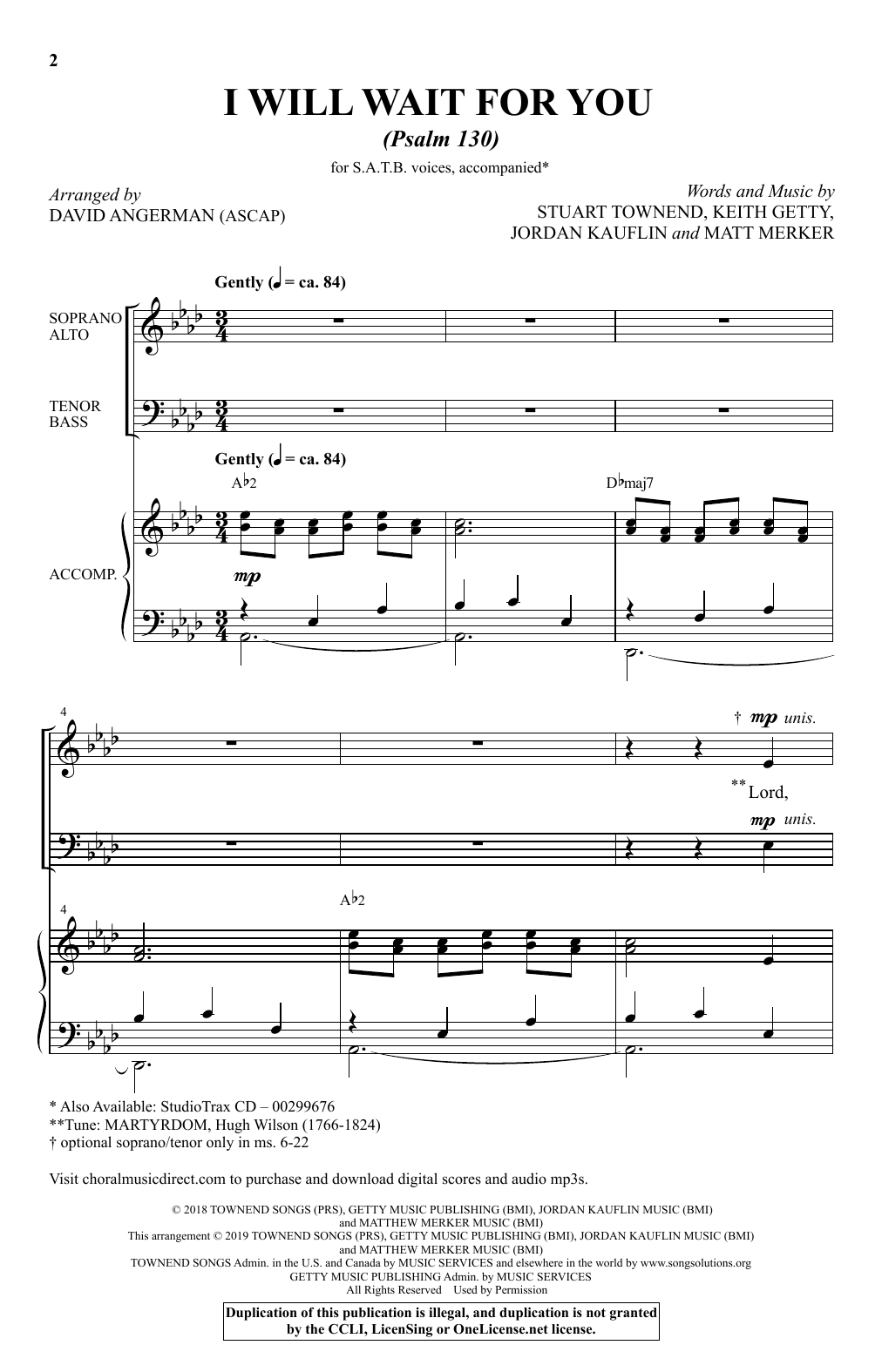 Product picture to: I Will Wait For You (arr. David Angerman)