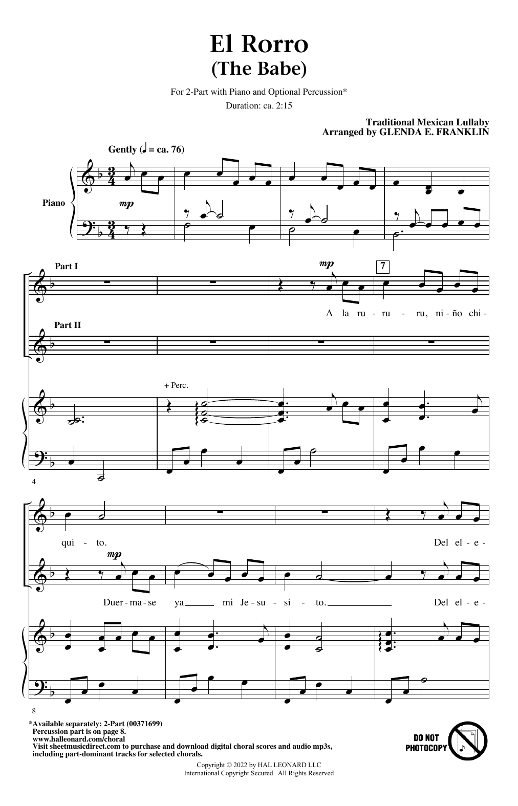 Product picture to: El Rorro (The Babe) (arr. Glenda E. Franklin)