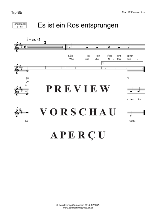 Produktgalerie: Seite 3 von 4 Es ist ein Ros entsprungen , , (Trompete in B + Klavier)