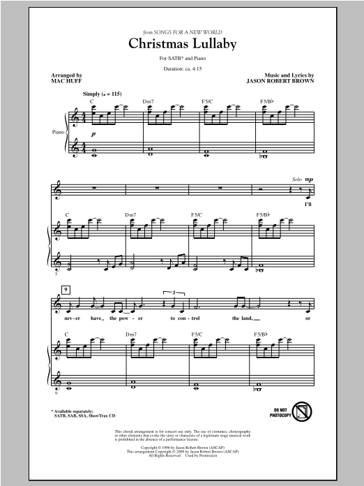 Produktgalerie: Seite 1 von 1 Christmas Lullaby (from Songs for a New World) (arr. Mac Huff), Jason Robert Brown, Chor