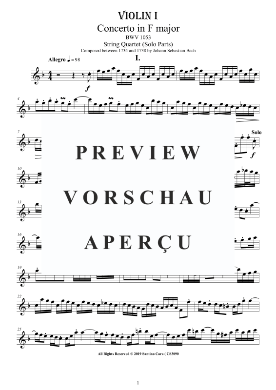 Product gallery: Page 2 of 11 Concerto in F-Dur BWV 1053, , String Quartet - Individual Parts