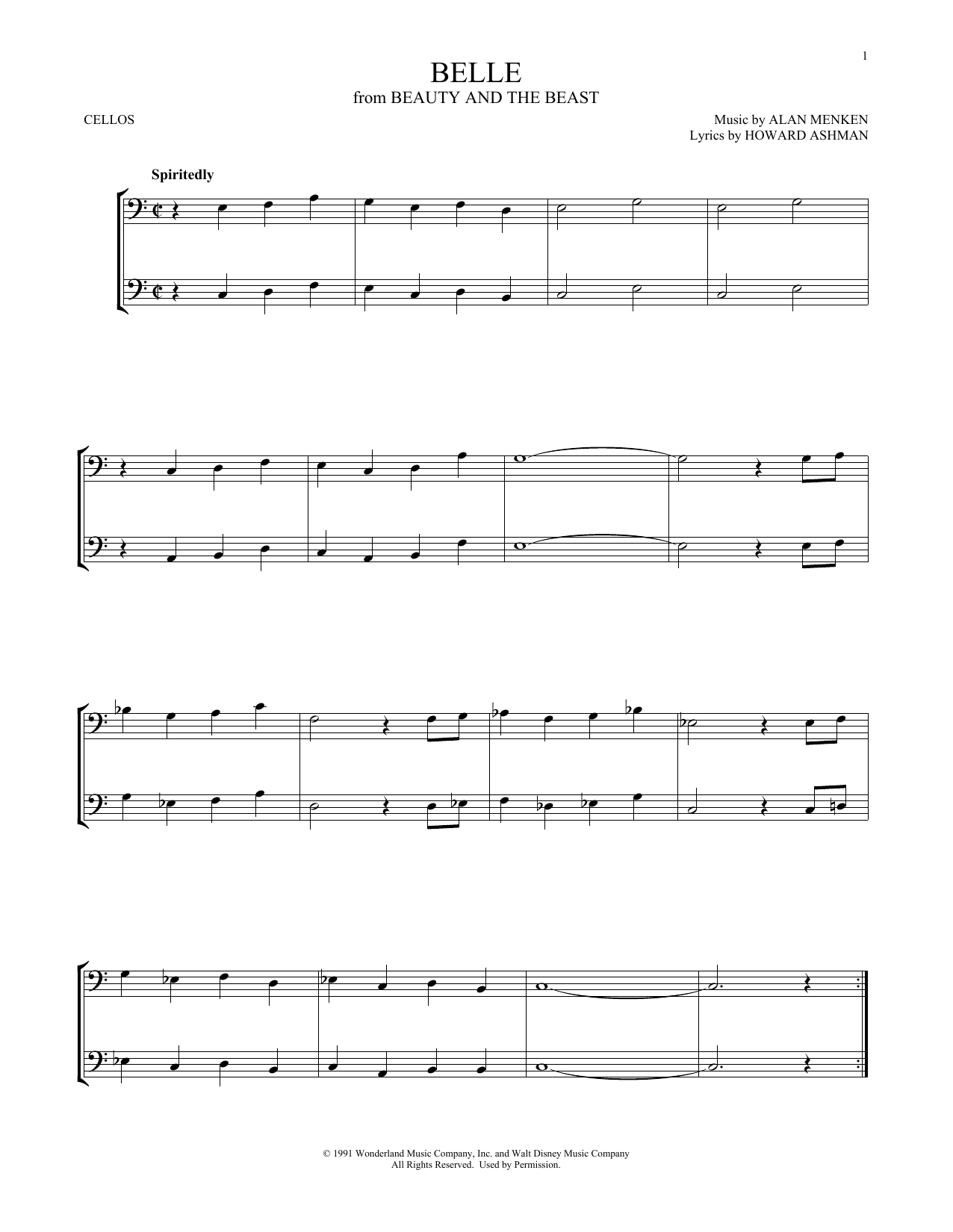 Produktgalerie: Seite 1 von 1 Belle (from Beauty And The Beast), Alan Menken & Howard Ashman, Violoncello