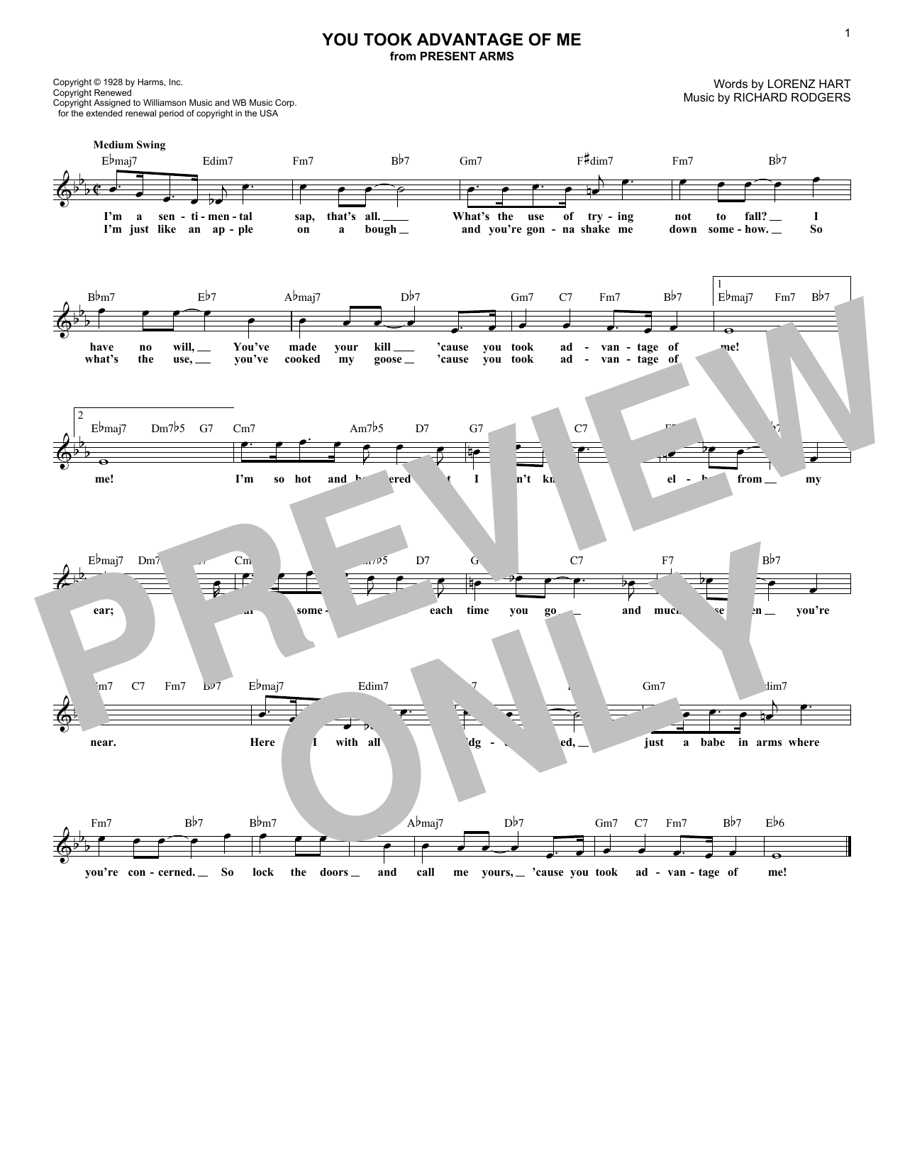 Product gallery: Page 1 of 1 You Took Advantage Of Me, Rodgers & Hart