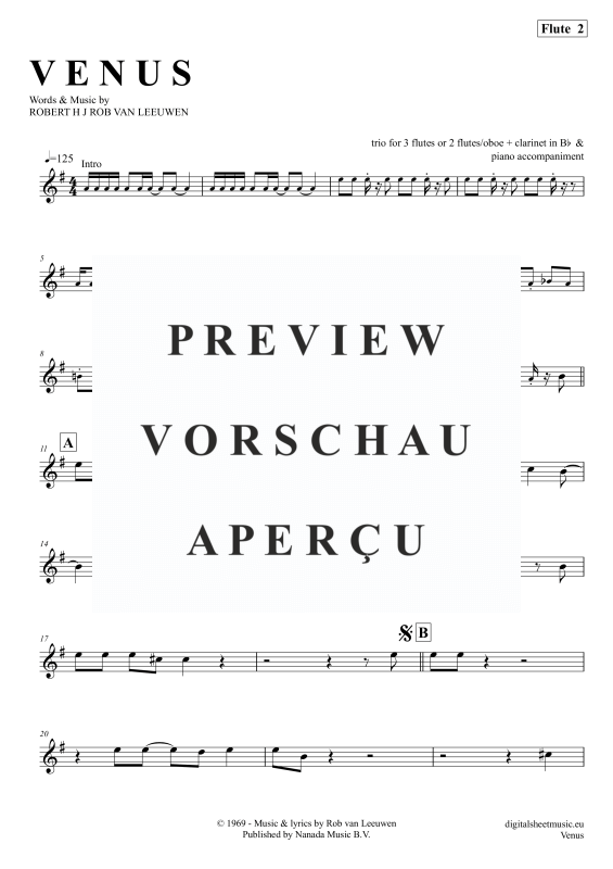 Product gallery: Page 11 of 11 Venus, Shocking Blue, (flute trio + piano)