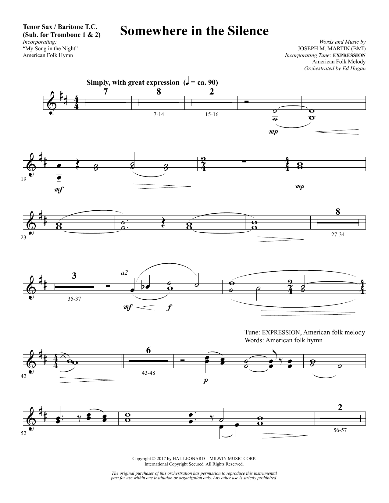 Produktbild zu: Somewhere in the Silence - Tenor Sax/BariTC (sub Tbn 1-2)