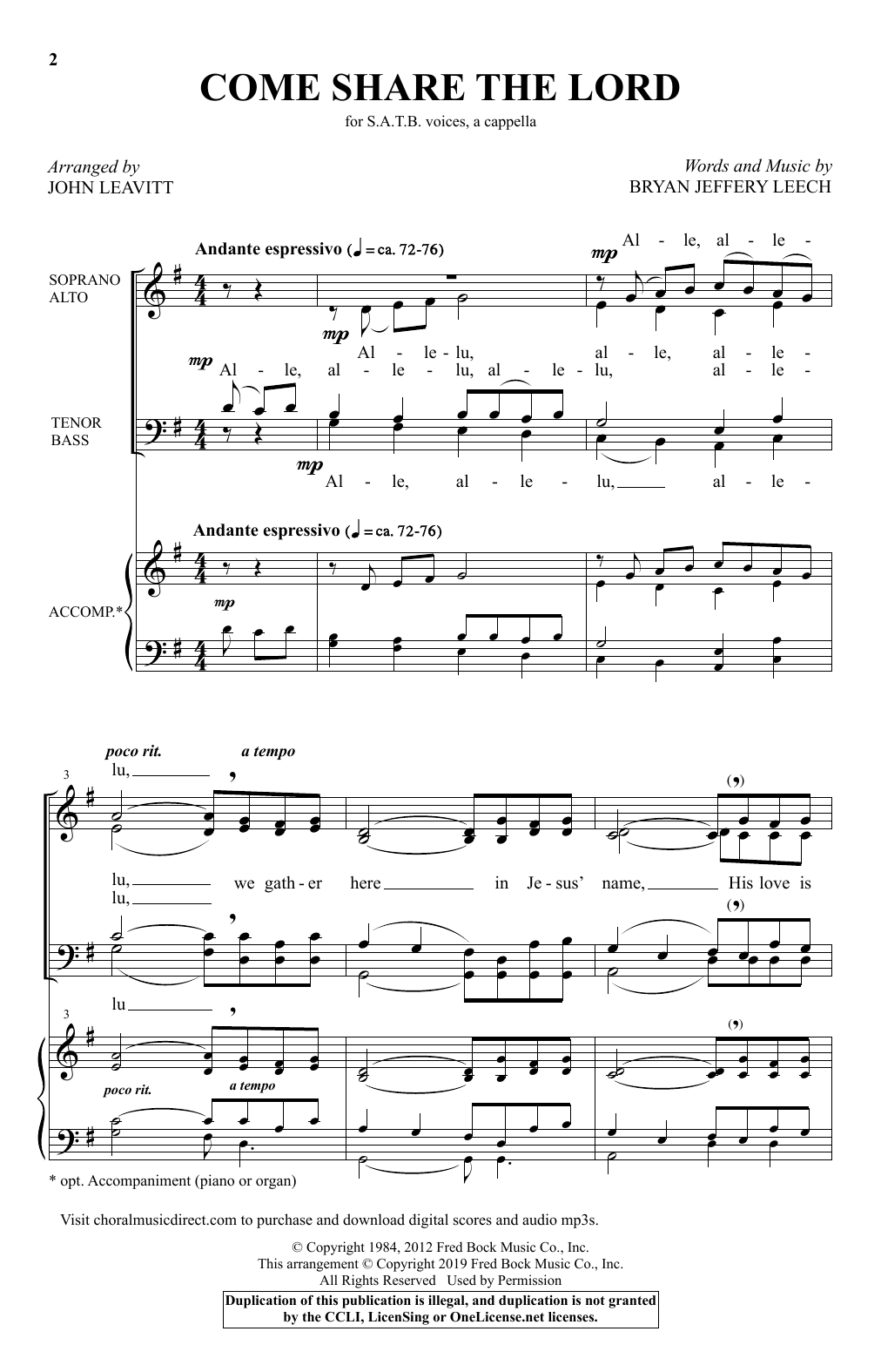 Product gallery: Page 1 of 1 Come, Share The Lord (arr. John Leavitt), Bryan Jeffery Leech