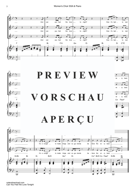 Produktgalerie: Seite 8 von 11 Can You Feel The Love Tonight, John, Elton, Frauen Chor/Ensemble SSA und Klavier - E-Bass & Drum Set optional