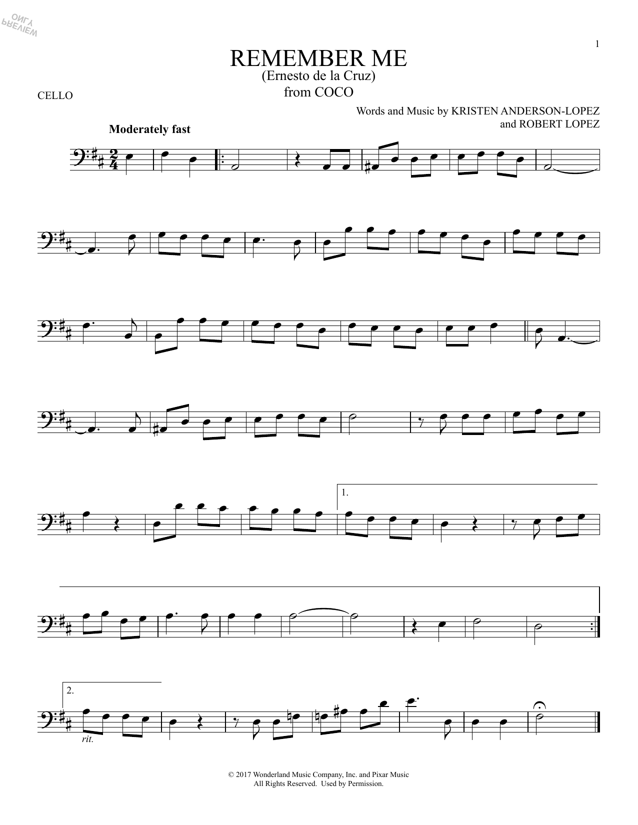 Produktgalerie: Seite 1 von 1 Remember Me (Ernesto de la Cruz) (from Coco), Kristen Anderson-Lopez & Robert Lopez, Violoncello