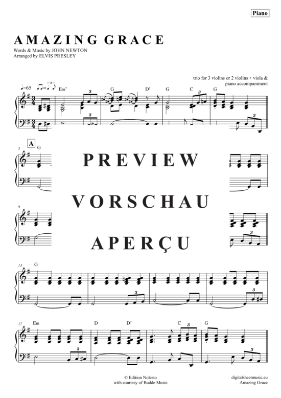 gallery: Amazing Grace , Presley, Elvis, (Violinen Trio + Klavier)