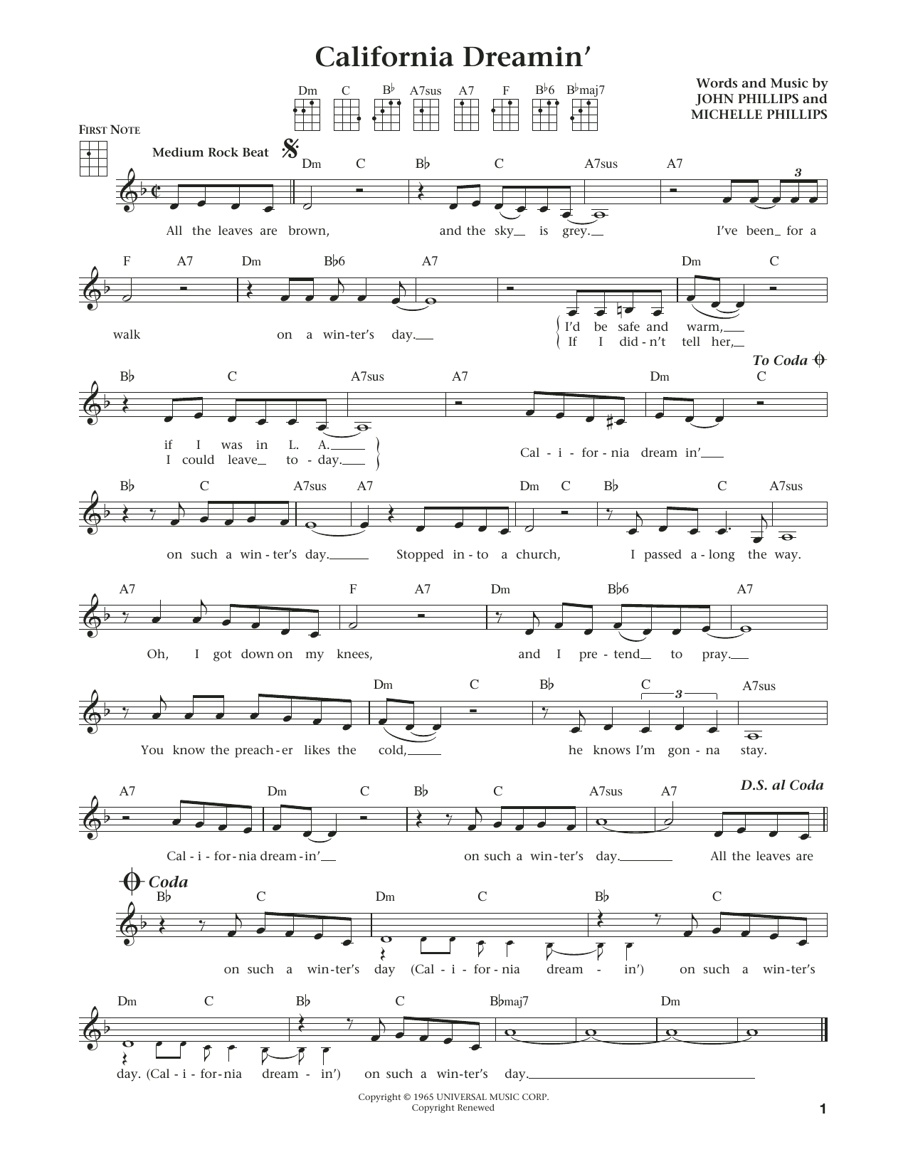 Product gallery: Page 1 of 1 California Dreamin' (from The Daily Ukulele) (arr. Liz and Jim Beloff), The Mamas & The Papas