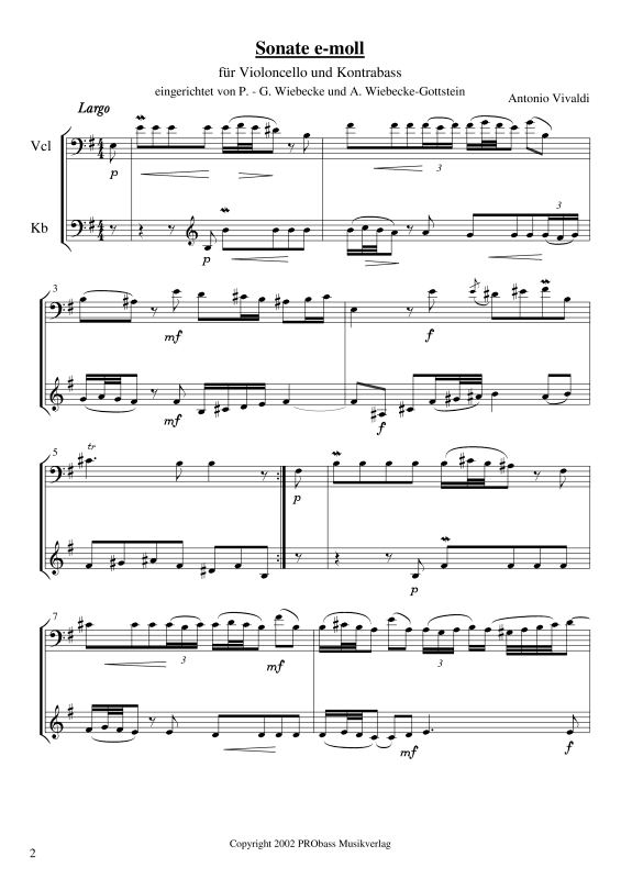 Produktgalerie: Seite 1 von 11 Sonate E-Moll, , Cello und Kontrabass