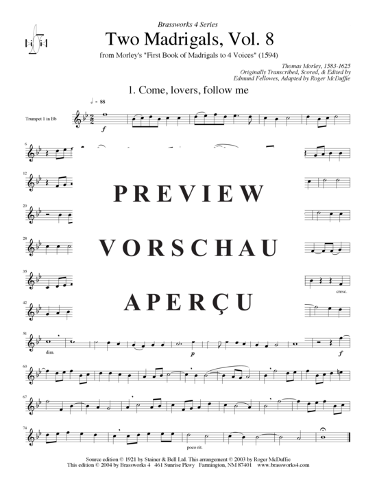 Produktgalerie: Seite 11 von 14 Zwei Madrigale, Vol. 8, , (2xTrompete in B/C, Horn in F, Posaune)