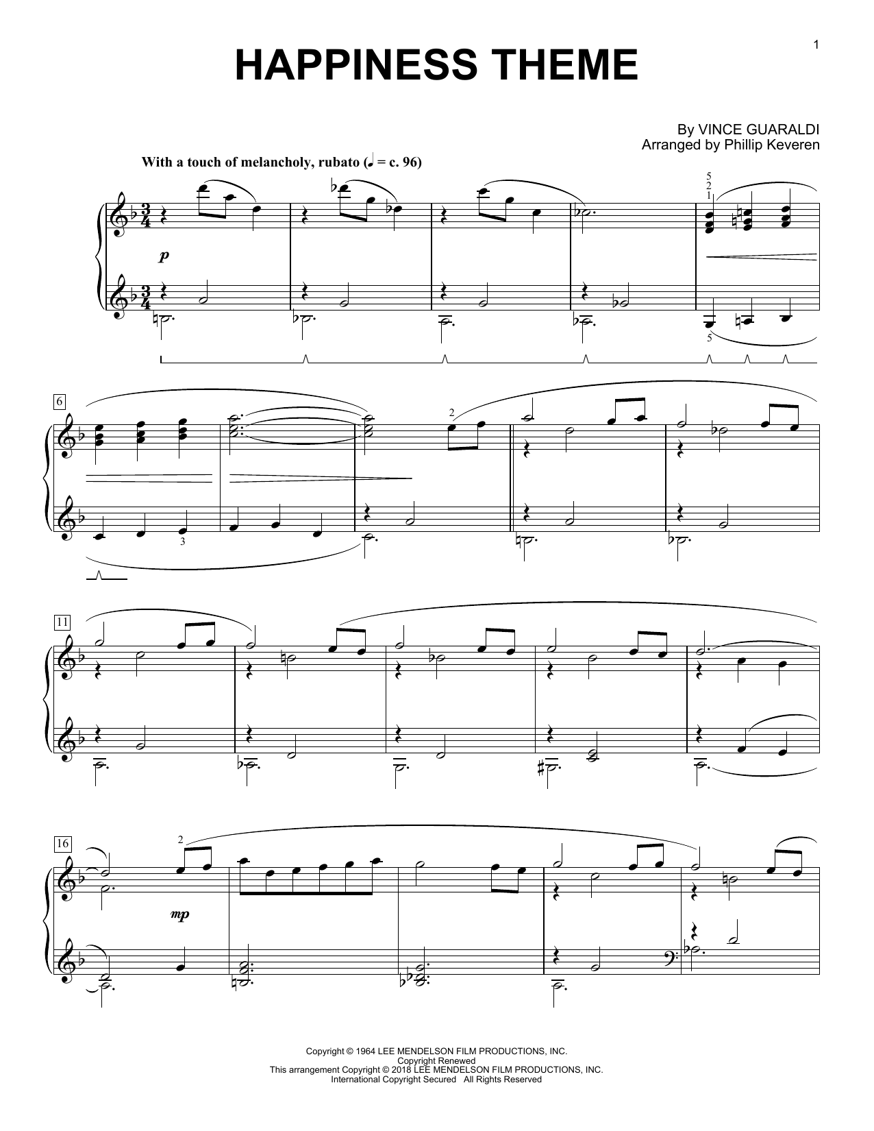Product picture to: Happiness Theme (arr. Phillip Keveren)