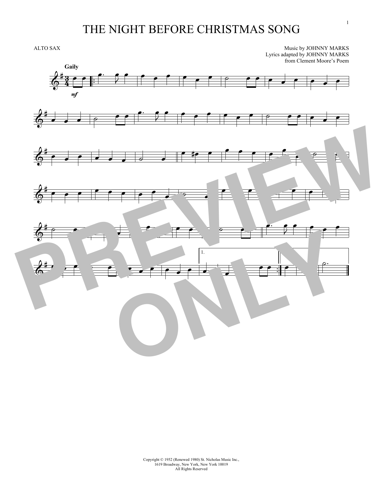 Product gallery: Page 1 of 1 The Night Before Christmas Song, Johnny Marks from Clement Moor