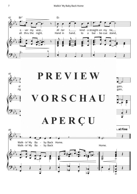 Produktgalerie: Seite 9 von 9 Walkin´ My Baby Back Home - Tin Pan Alley Classic - Vocal & Piano in Eb Major with Lyrics, , Gesang und Klavier