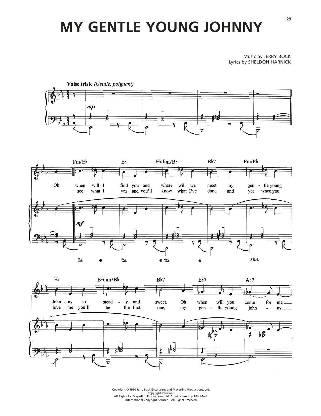 Produktgalerie: Seite 1 von 1 My Gentle Young Johnny (from Tenderloin), Jerry Bock, Gesang, Gitarre, Klavier