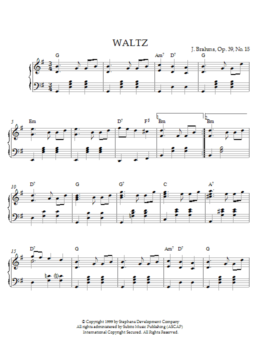 Produktgalerie: Seite 1 von 1 Waltz In G Major, Op. 39, No. 15, Johannes Brahms, Klavier