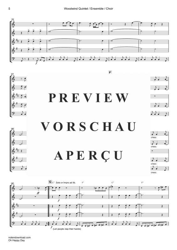 gallery: Oh Happy Day, Edwin Hawkins Singers, Woodwind quintet/ensemble/choir - electric bass with chordsandDrun Set opt.