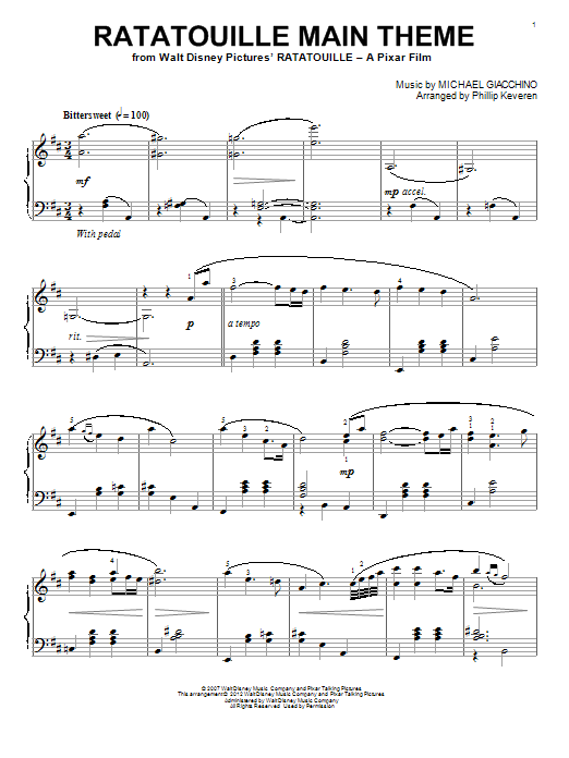 Product gallery: Page 1 of 1 Ratatouille (Main Theme) [Classical version] (arr. Phillip Keveren), Michael Giacchino
