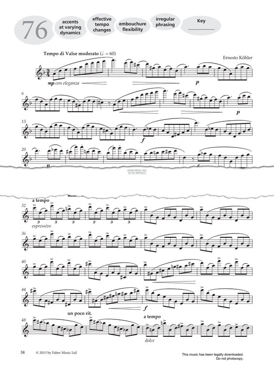 Product gallery: Page 1 of 1 Study No.76 'Valse' (from 'More Graded Studies For Flute Book Two'), Ernesto Köhler