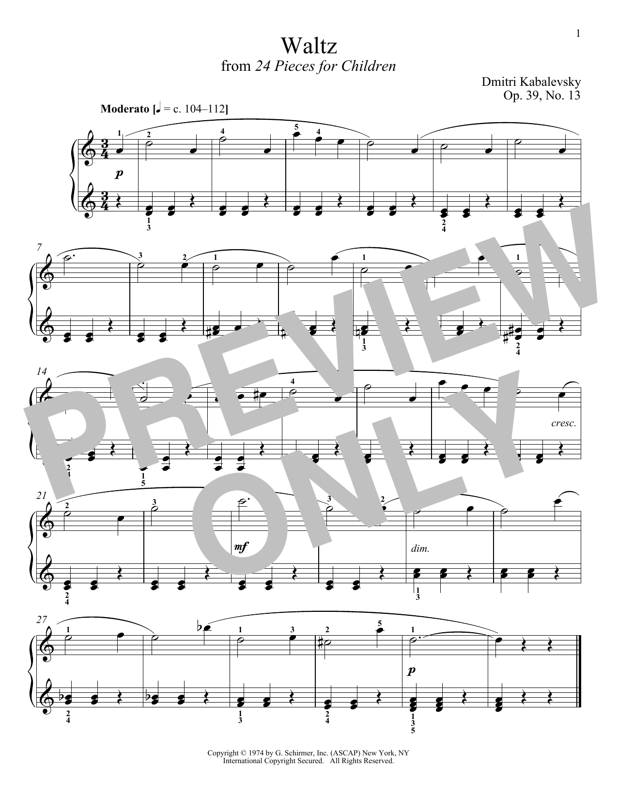 Product gallery: Page 1 of 1 Waltz, Op. 39, No. 13, Dmitri Kabalevsky