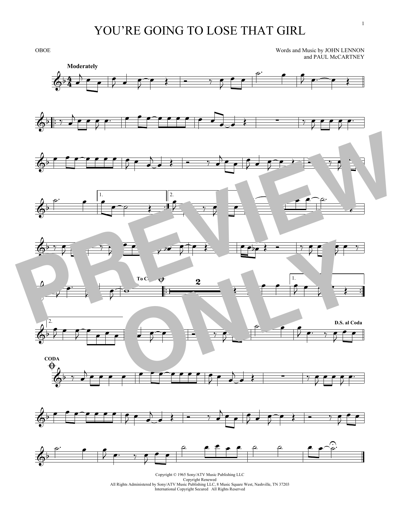 Produktgalerie: Seite 1 von 1 You're Going To Lose That Girl, The Beatles, Oboe