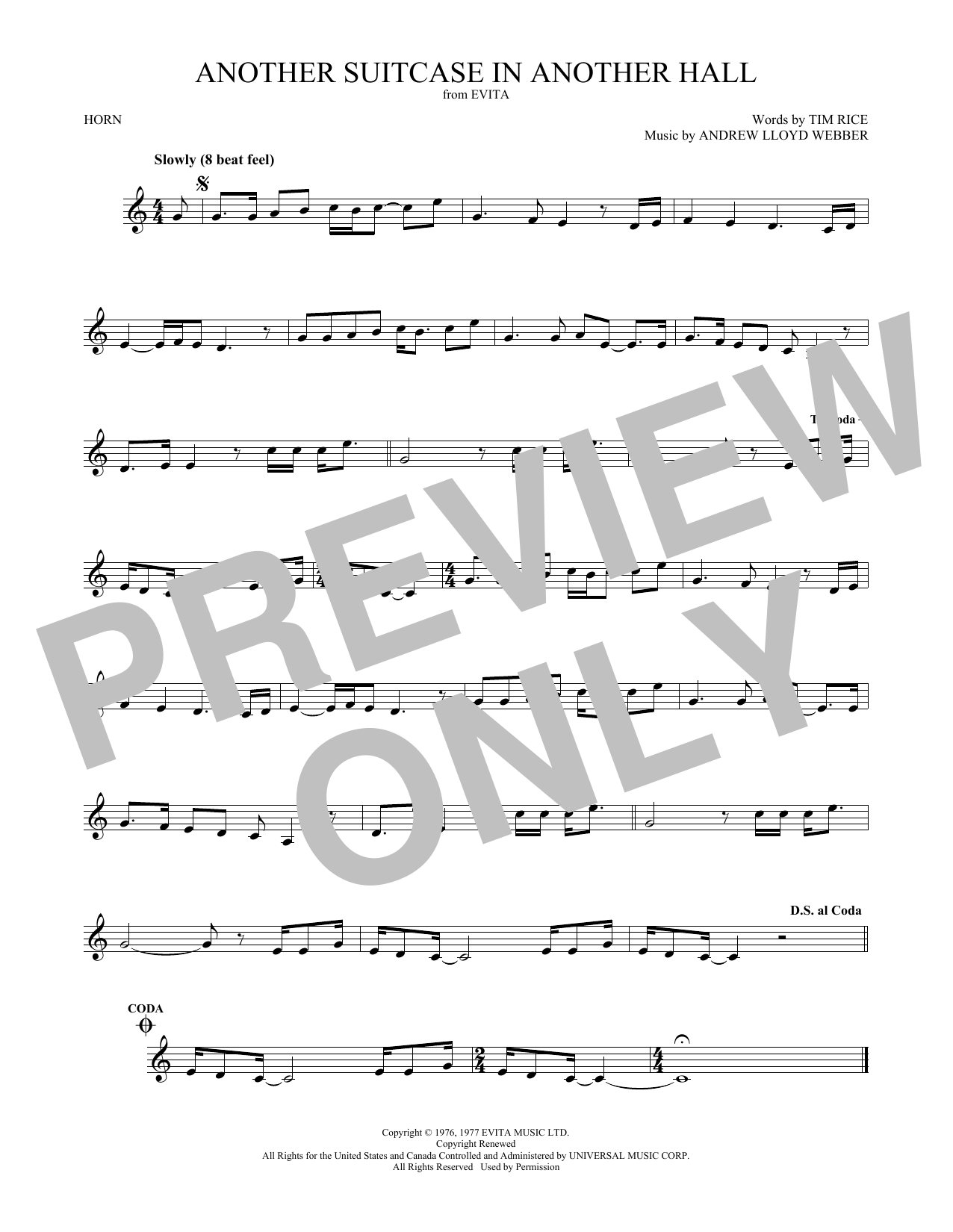 Produktgalerie: Seite 1 von 1 Another Suitcase In Another Hall (from Evita), Andrew Lloyd Webber, Horn