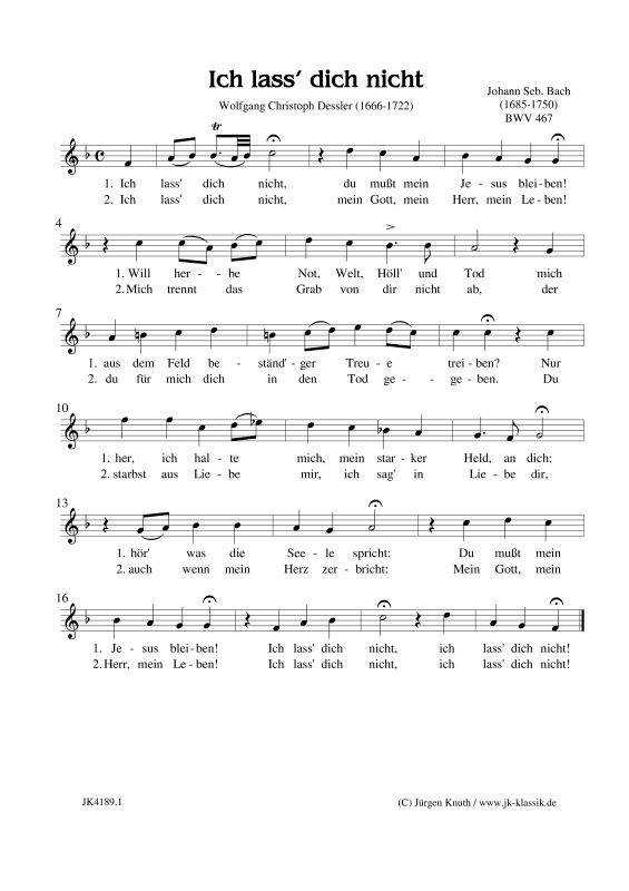 cover: Ich lass´ dich nicht BWV 467, , Gesang und Klavier/Orgel