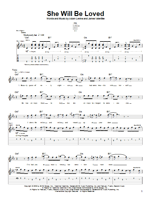Produktgalerie: Seite 1 von 1 She Will Be Loved, Maroon 5, Gitarre