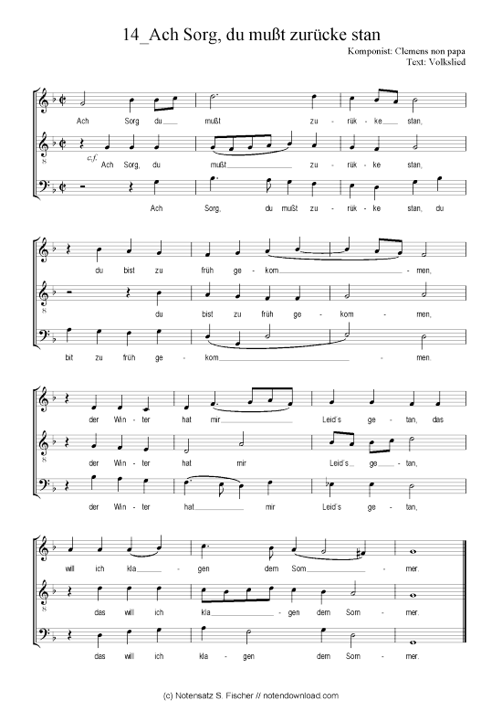 Product picture to: Ach Sorg, du mußt zurücke stan Clemens non papa / Volkslied