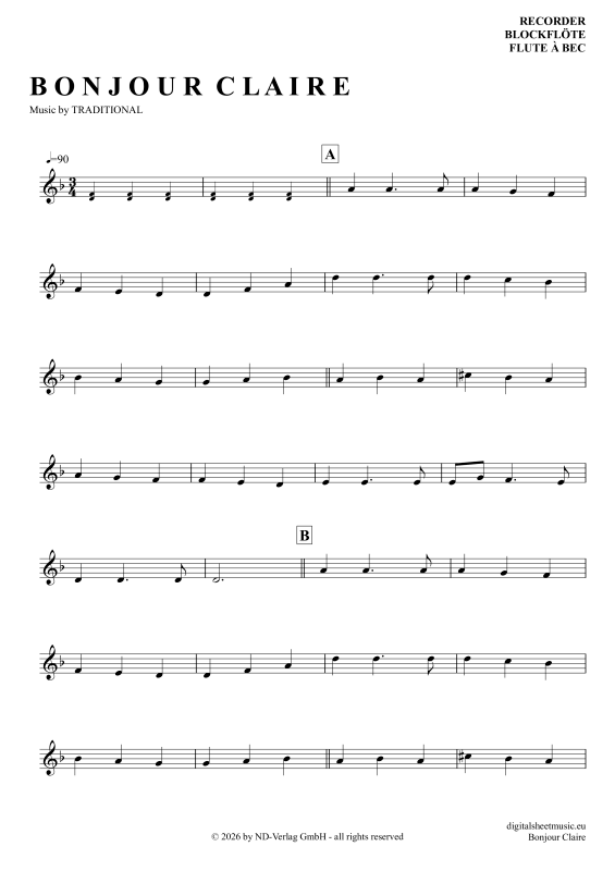 Product picture to: Bonjour ClaireTraditional