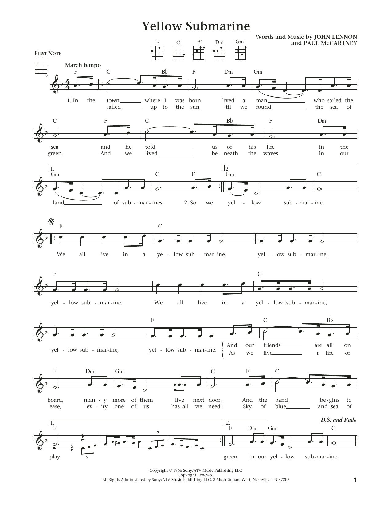 Product gallery: Page 1 of 1 Yellow Submarine (from The Daily Ukulele) (arr. Liz and Jim Beloff), The Beatles
