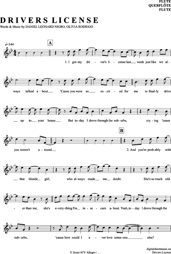 Product gallery: Page 1 of 4 Drivers License , Rodrigo, Olivia, (transverse flute)