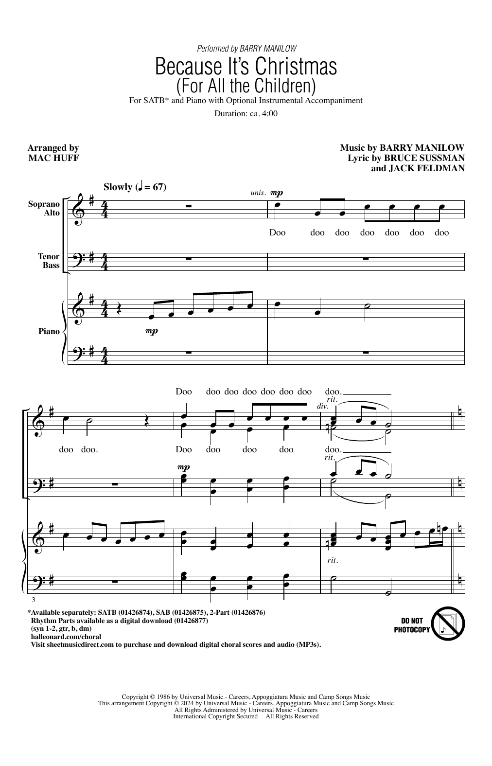 Product picture to: Because It's Christmas (For All the Children) (arr. Mac Huff)