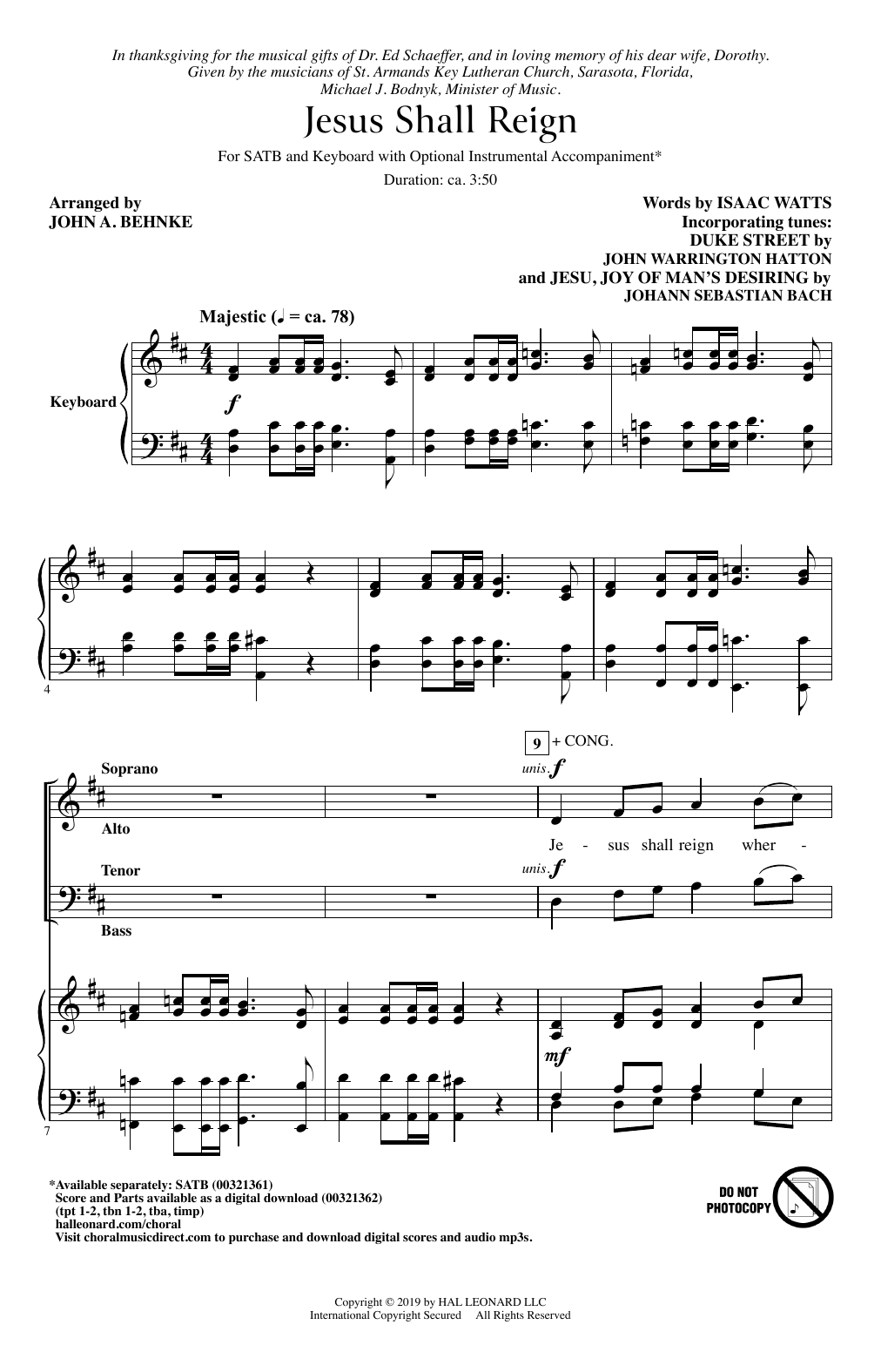 Product picture to: Jesus Shall Reign (arr. John A. Behnke)