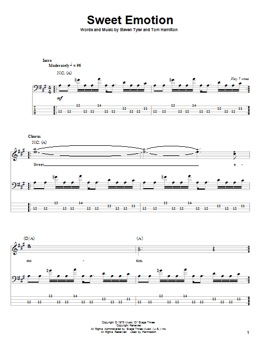 Produktgalerie: Seite 1 von 1 Sweet Emotion, Aerosmith, E-Bass
