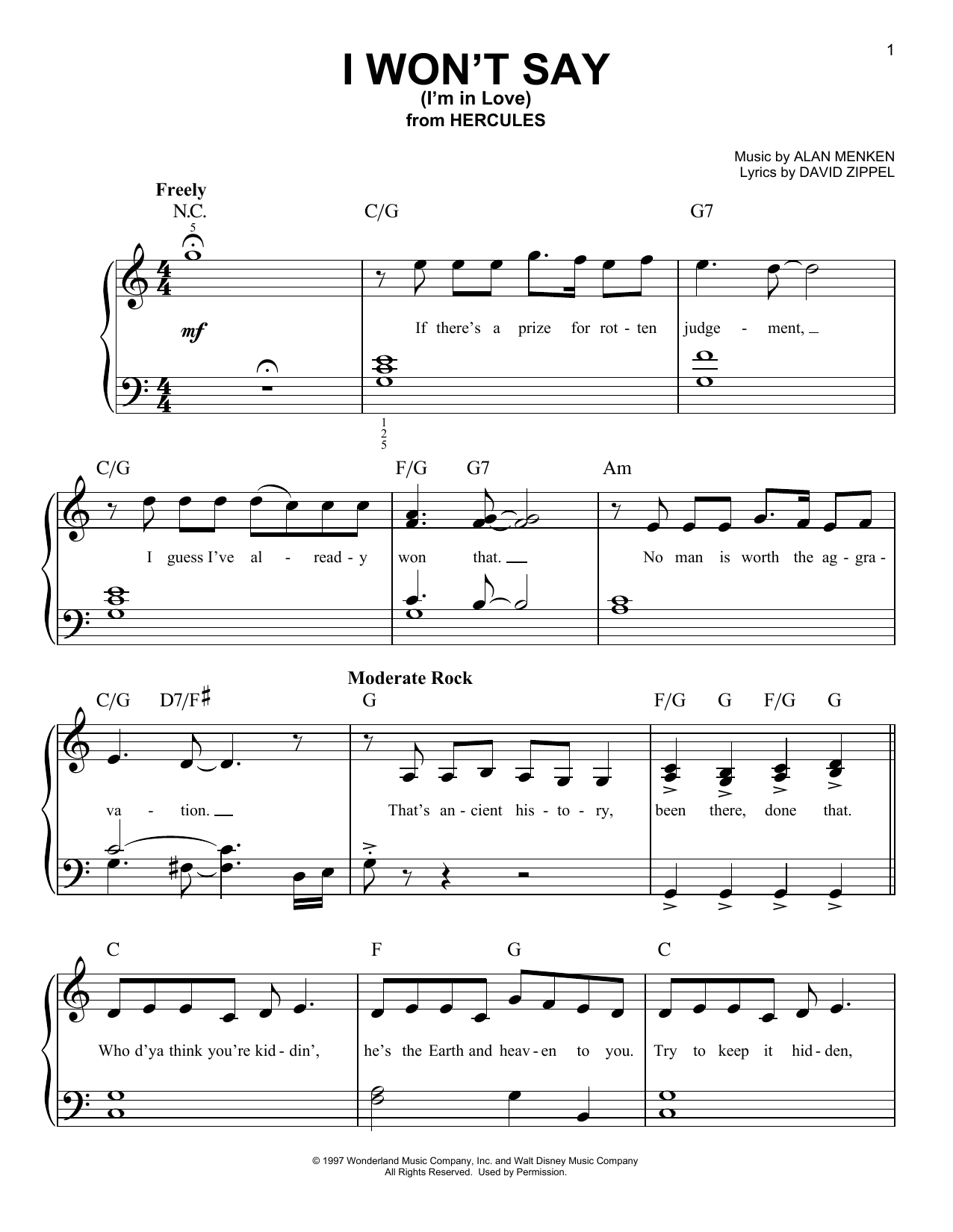 Produktbild zu: I Won't Say (I'm In Love) (from Hercules)