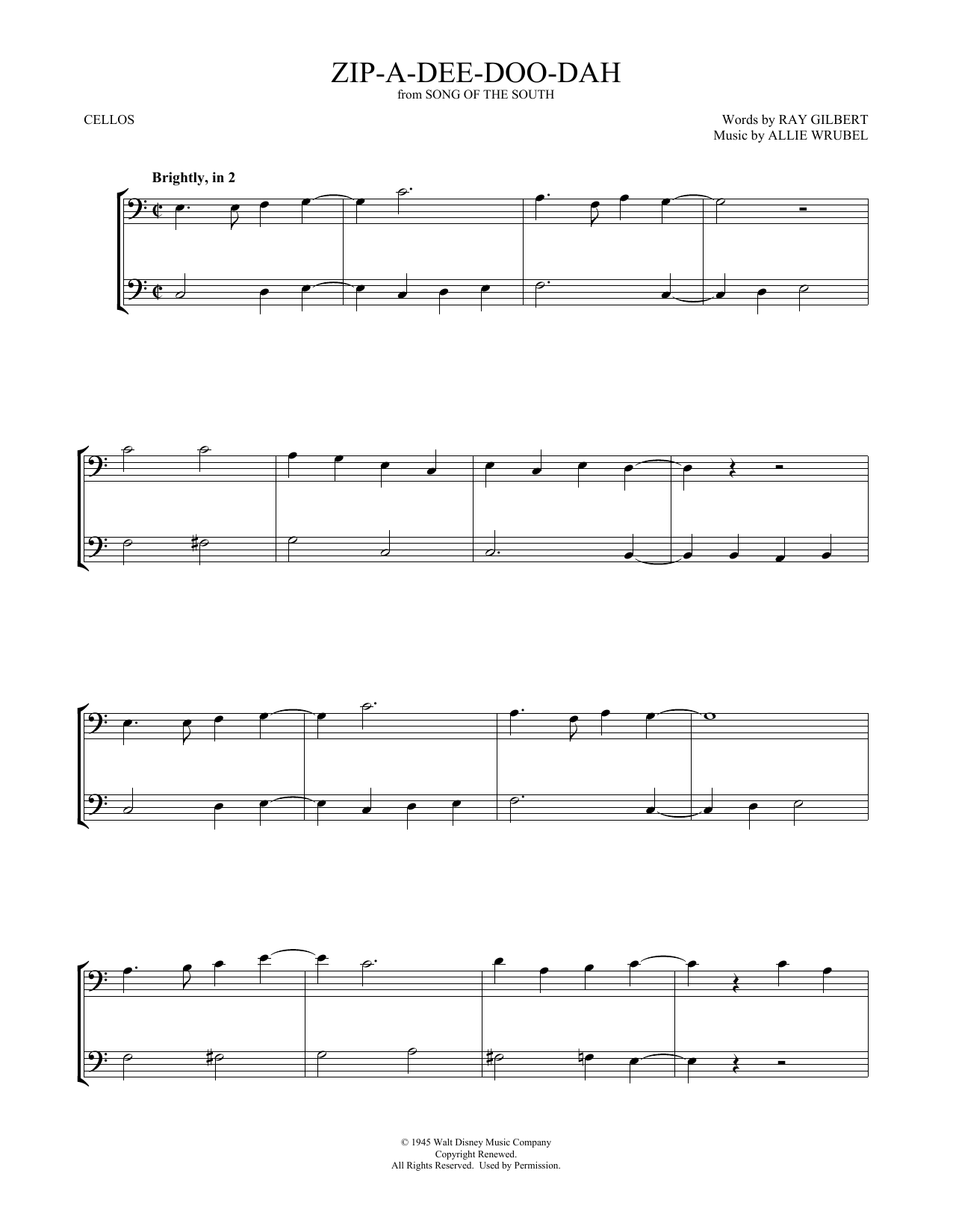 Produktgalerie: Seite 1 von 1 Zip-A-Dee-Doo-Dah (from Song Of The South) (arr. Mark Phillips), James Baskett, Violoncello