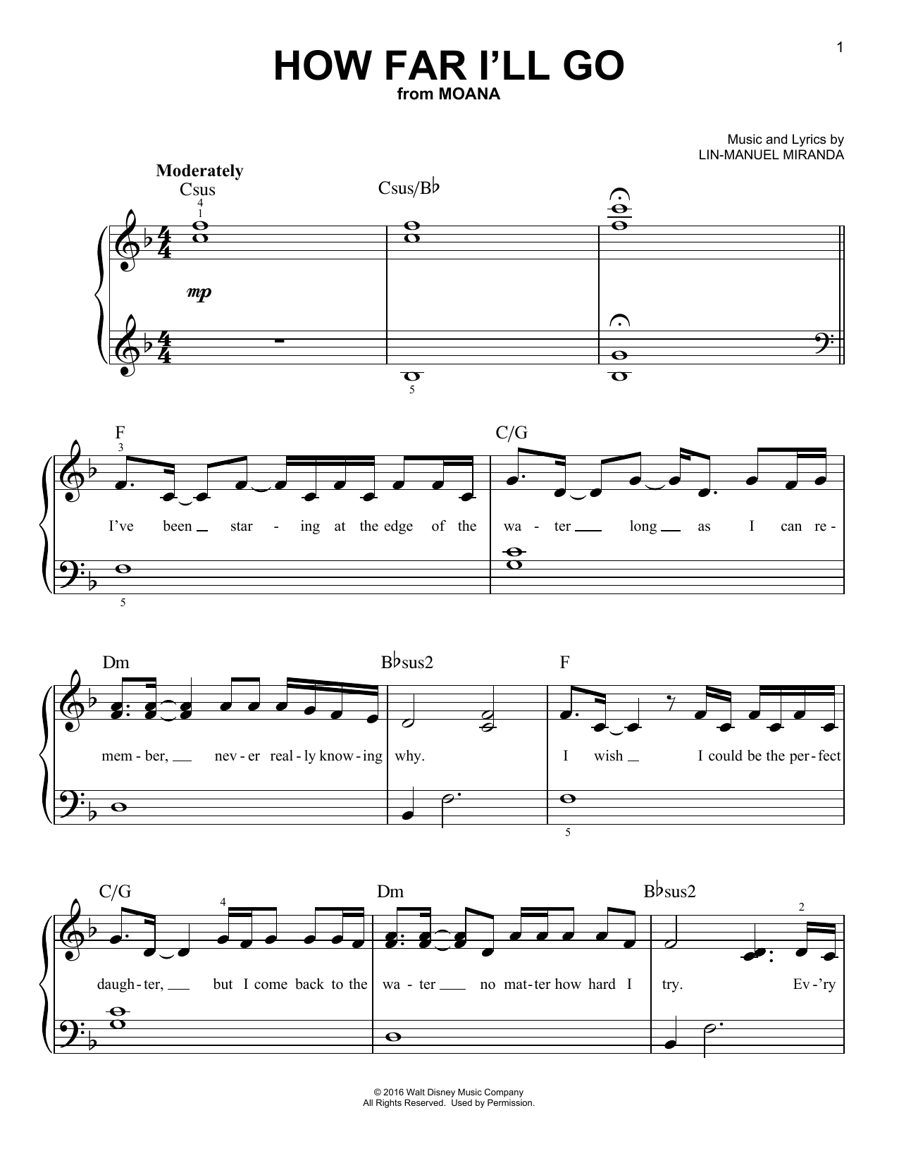 Produktgalerie: Seite 1 von 1 How Far I'll Go (from Moana), Lin-Manuel Miranda, Klavier