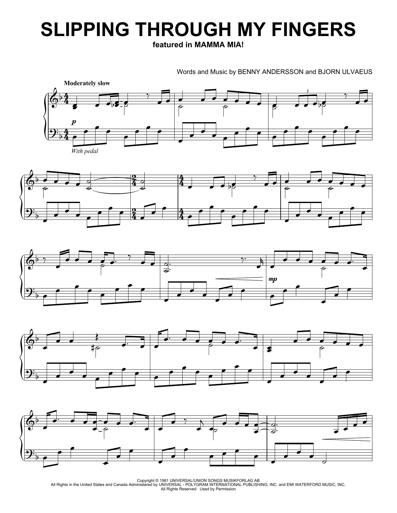 Product gallery: Page 1 of 1 Slipping Through My Fingers (from Mamma Mia!) (Peaceful Piano Solo), Benny Andersson & Bjorn Ulvaeus