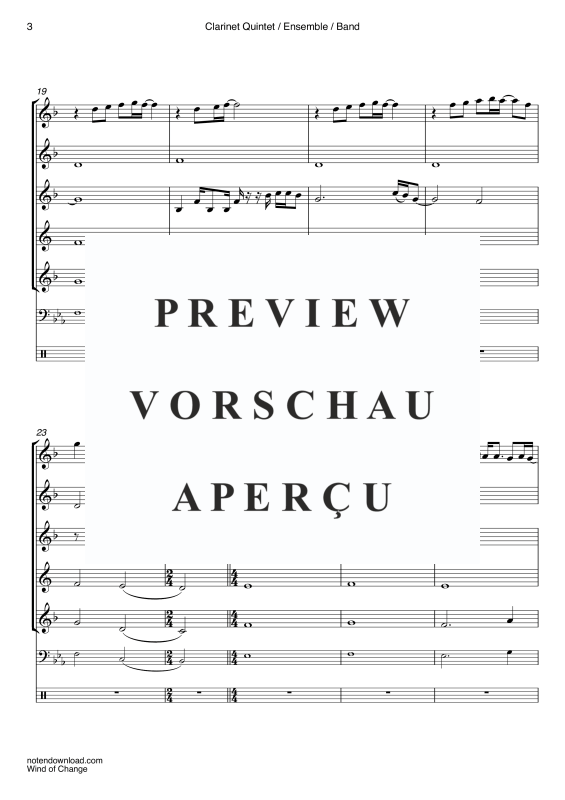 Product gallery: Page 6 of 11 Wind of Change, Scorpions, Clarinet Quintet/Ensemble/Band – Electric Bass and Drum Set Optional","Detected_source_language":"De