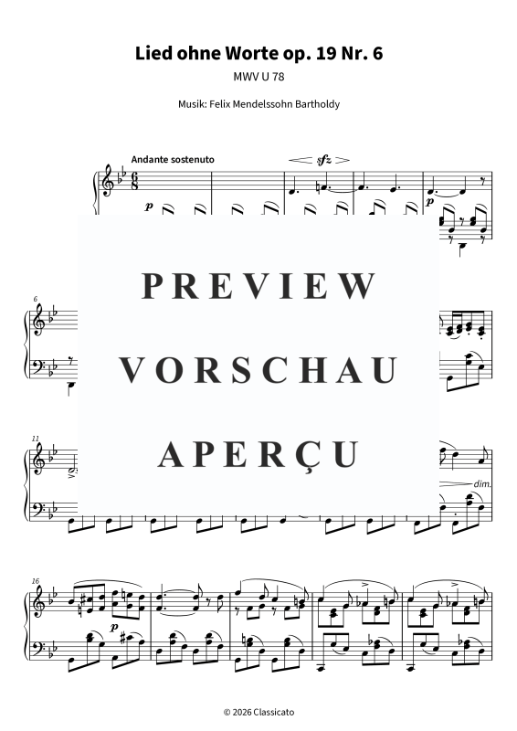 Produktgalerie: Seite 5 von 6 Lied ohne Worte op. 19 Nr. 6, , Klavier Solo