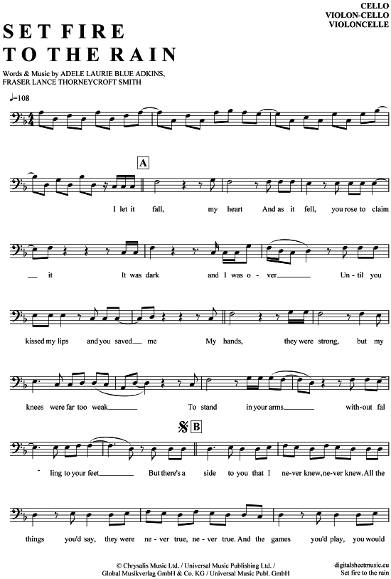 Produktgalerie: Seite 1 von 4 Set fire to the rain , Adele, (Violon-Cello)