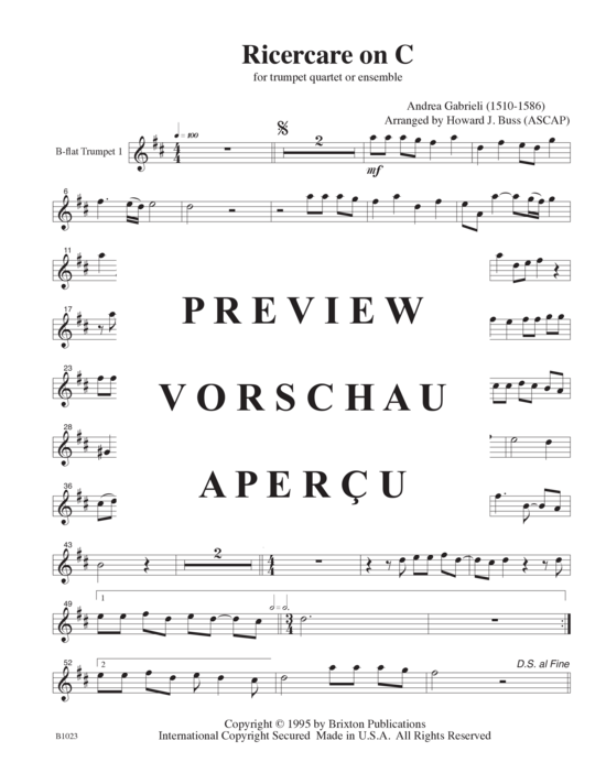 gallery: Ricercare (4/3 Trompeten in B und 1 Basstrompete/Posaume) , ,  (opt. Bass-Stimme für Teil 4)