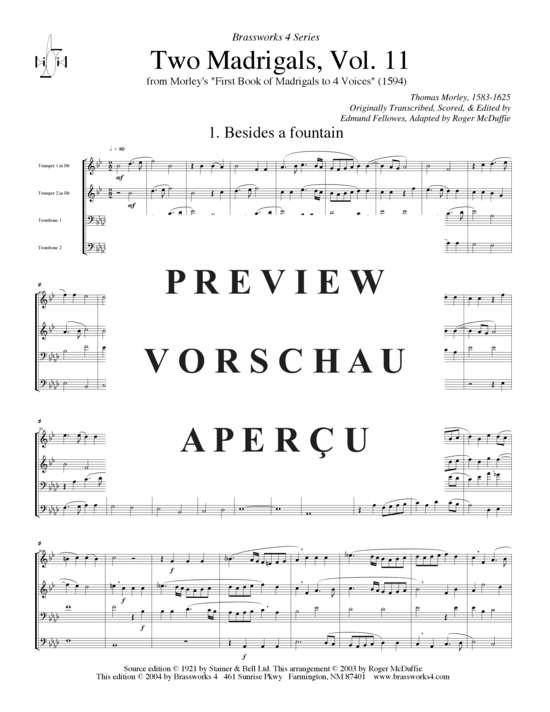 Produktgalerie: Seite 2 von 15 Zwei Madrigale Vol.11, , (2xTrompete in B/C, Horn in F, Posaune)