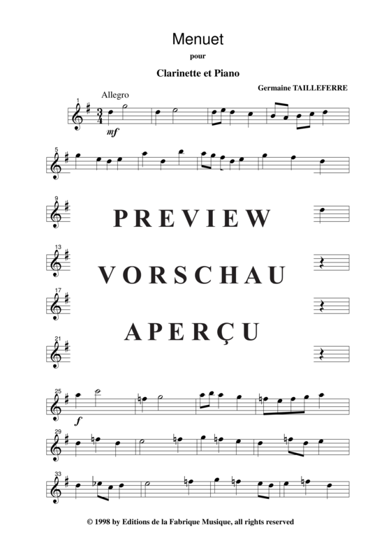 Product gallery: Page 11 of 13 Menuet , , (clarinet in Bb + piano)